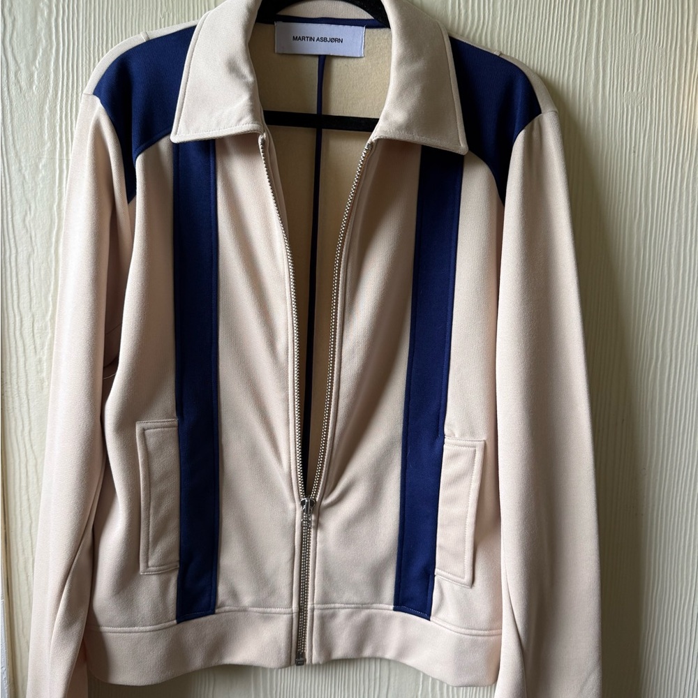 Martin Asbjørn Adam Zip Jacket Cream & Navy Track Jacket Size L | Never Worn | - Picture 3 of 9